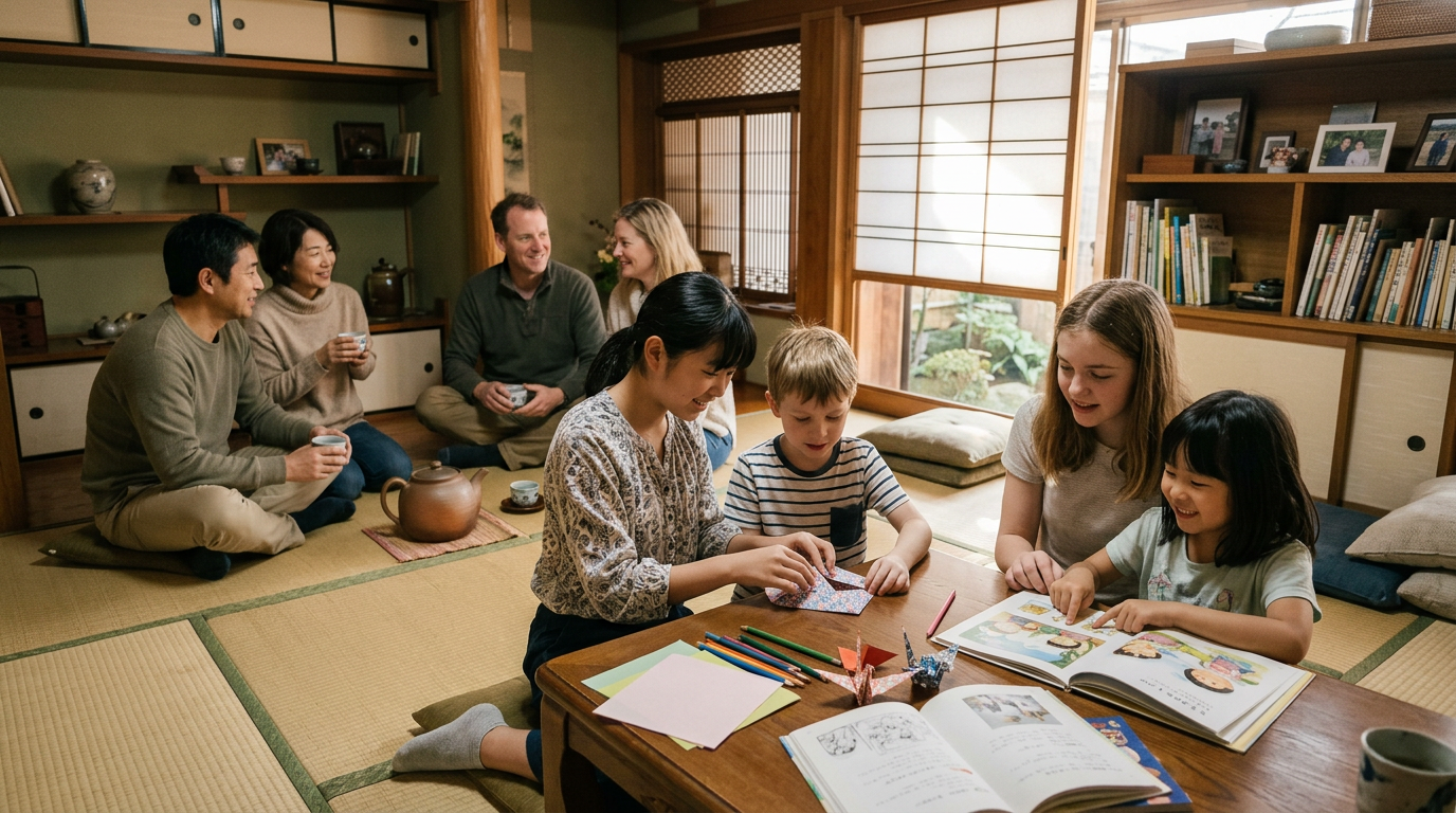 Families sharing a meal together