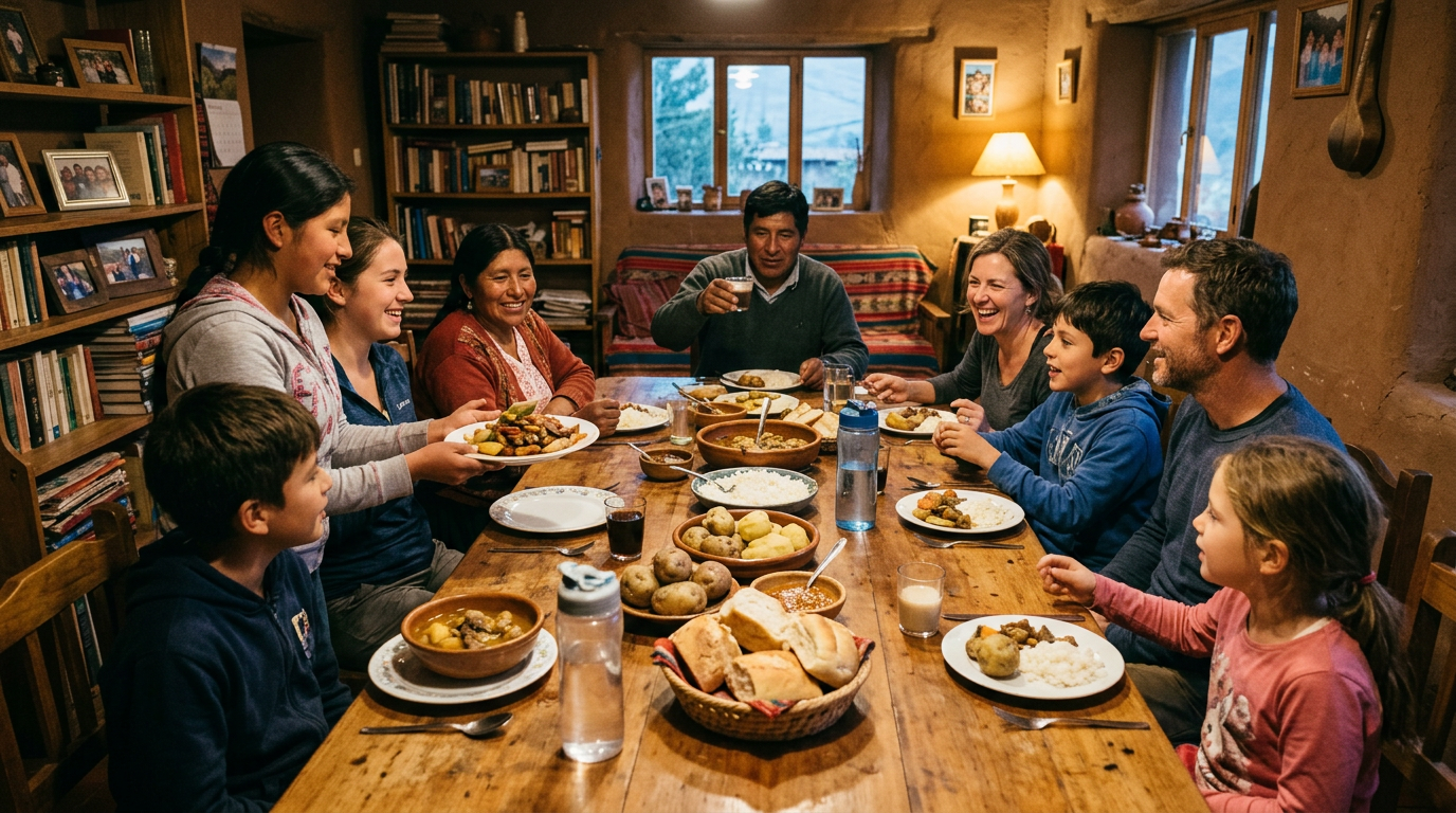 A host family sharing time with visitors