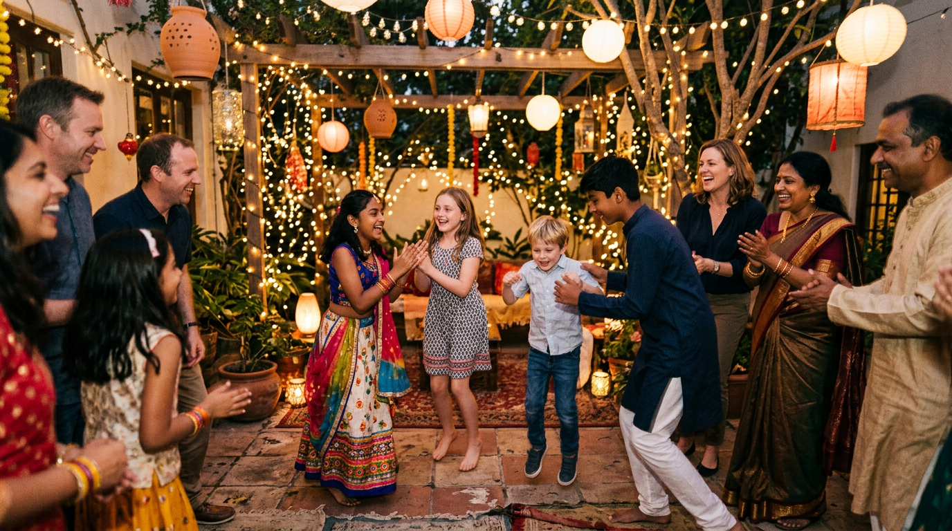 A host family sharing their culture