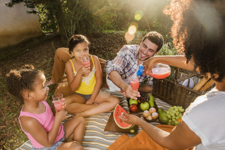 family-having-picnic-with-watermelon-juice